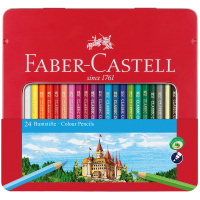 Карандаши цветные Faber-Castell 'Замок', 24цв., шестигр., заточ., метал. кор.