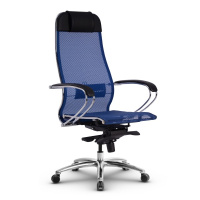 Кресло руководителя Метта Samurai S-1.04 MPES, ткань-сетка/экокожа, черная-синяя, крестовина хром