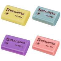 Ластик BRAUBERG 'Pastel', 37х24х11мм, ассорти пастельных цветов, экологичный ПВХ, 229582