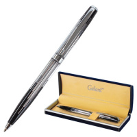 Шариковая ручка автоматическая Galant Offenbach синяя, 0.7мм, черный/серебристый корпус