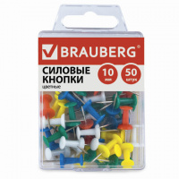 Кнопки для пробковых досок Brauberg цветные, 50 шт/уп, гвоздики, в пласт. коробке