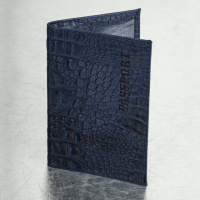 Обложка для паспорта натуральная кожа кайман, 'PASSPORT', темно-синяя, BRAUBERG, 237196