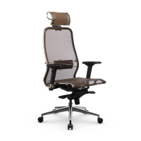Кресло руководителя Метта Samurai S-3.041 MPES, ткань-сетка/экокожа, светло-коричневая, крестовина х
