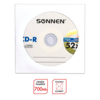 Диск CD-R Sonnen 700Mb, 52x, бумажный конверт, 1шт/уп