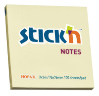Блок для записей с клейким краем Stick'n желтый, пастельный, 76х76мм, 100 листов
