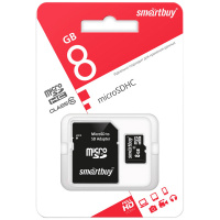 Карта памяти Smartbuy micro SDHC 8Gb, 10мб/с, с адаптером
