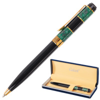 Шариковая ручка автоматическая Galant Granit Green синяя, 0.7мм, черный/золотой корпус