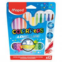 Фломастеры для рисования Maped Color'peps Long Life 12 цветов, трехгранные, смываемые