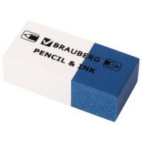 Ластик BRAUBERG 'PENCIL & INK', 39*18*12мм, для ручки и карандаша, бело-синий, 229578