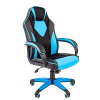 Кресло геймера Chairman Game 17 экокожа премиум, черно-голубая, крестовина пластик
