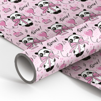 Упаковочная бумага глянц. 70*100см, MESHU 'PandaGift_Pink', 90г/м2