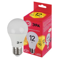 Лампа светодиодная ЭРА, 12(90)Вт, цоколь Е27, груша, теплый белый, 25000 ч, LED A60-12W-3000-E27, Б0