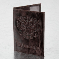 Обложка для паспорта натуральная кожа пулап, 3D герб + тиснение 'ПАСПОРТ', темно-коричневая, BRAUBER