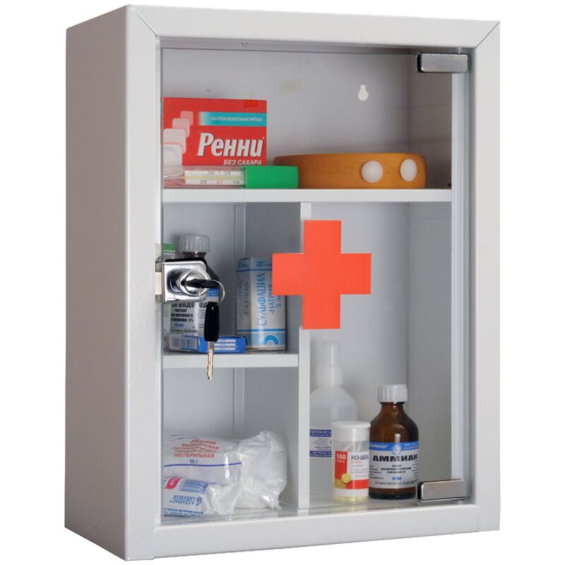 фото: Аптечка для медикаментов Hilfe AMD-39G, со стеклом, 390*300*160мм