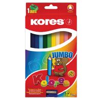 Набор цветных карандашей Kores Jumbo 12 цветов, трехгранные, с точилкой, 93512.01