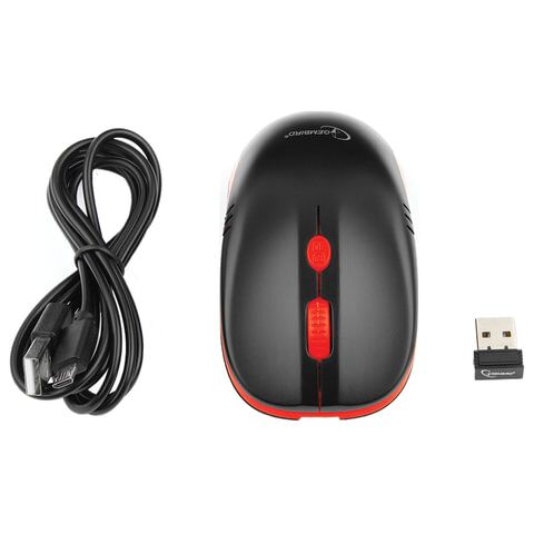 фото: Мышь беспроводная оптическая USB Gembird MUSW-350 1600dpi, красно-черная