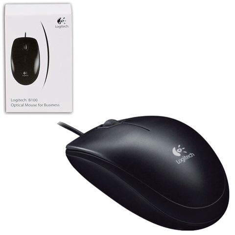 фото: Мышь проводная оптическая USB Logitech B100, 800dpi, черная