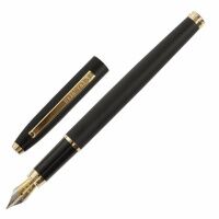 Ручка бизнес-класса перьевая BRAUBERG Brioso, СИНЯЯ, корпус черный с золотистыми деталями, линия пис