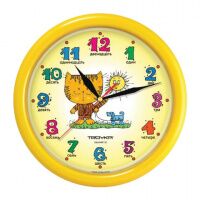 Часы настенные Troyka желтые с рисунком Котенок, d=24.5см, круглые, 21250290