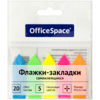 Клейкие закладки пластиковые Officespace 45х12мм, 5цветов по 20 листов, стрелка