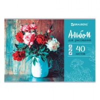 Альбом для рисования А4 40 л., скоба, выборочный лак, BRAUBERG, 202х285 мм, 'Цветы в вазе' (1 вид),
