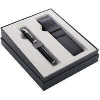 Набор Parker 'IM Black CT': ручка перьевая, 1,0мм и чехол из экокожи, подар. уп.