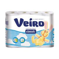 Туалетная бумага Veiro Classic без аромата, белая, 2 слоя, 12 рулонов, 140 листов, 17.5м