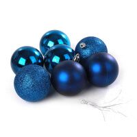 Набор из 12-ти пластиковых шаров, мат/глян/глит, 6 см, цвет синий 45257