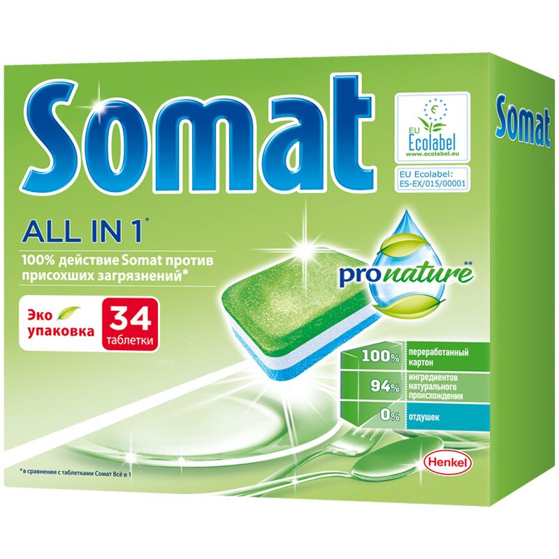 фото: Таблетки для посудомоечных машин Somat 'Pro Nature', 34шт.