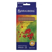 Карандаши цветные BRAUBERG 'Цветы', набор 12 цветов, трехгранные, лакированное дерево, 181288
