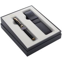 Набор Parker 'IM Black GT': ручка перьевая, 1,0мм и чехол из экокожи, подар. уп.