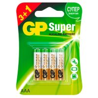 Батарейки GP Super, AAA (LR03, 24А), алкалиновые, мизинчиковые, КОМПЛЕКТ 4 шт., ПРОМО 3+1, 24A3/1-2C