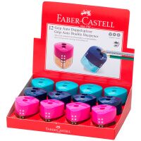 Точилка пластиковая со 'шторкой' Faber-Castell 'Grip Auto' 2 отверстия, контейнер, розовая/бирюзовая