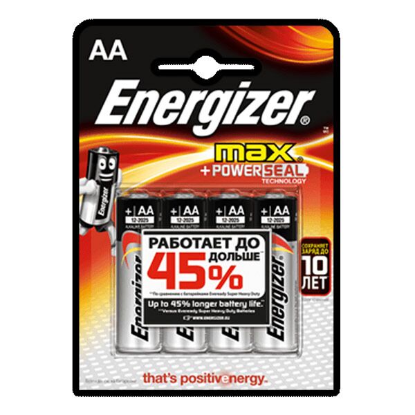 фото: Батарейка Energizer Max АА LR6, 1.5В, алкалиновые, 4шт/уп
