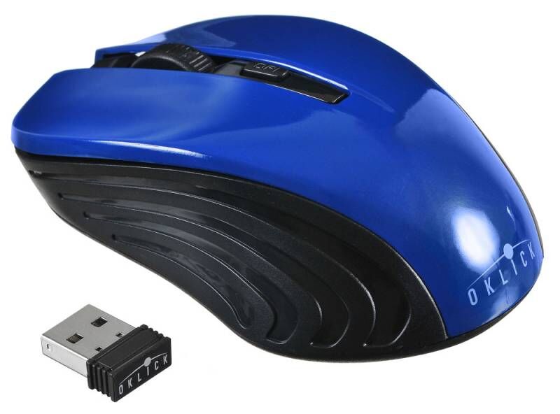 фото: Мышь Oklick 545MW черный/синий оптическая (1600dpi) беспроводная USB (3but)