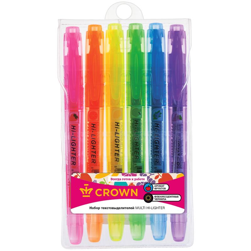 фото: Текстовыделитель Crown Multi Hi-Lighter Aroma набор 6 цветов, 1-4мм, скошенный наконечник