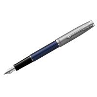 Ручка перьевая Parker 'Sonnet Sand Blasted Metal&Blue Lacquer' черная, 0,8мм, подар. уп.