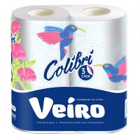 Полотенца бумажные Veiro Colibri белые, 3 слоя, 2 рулона