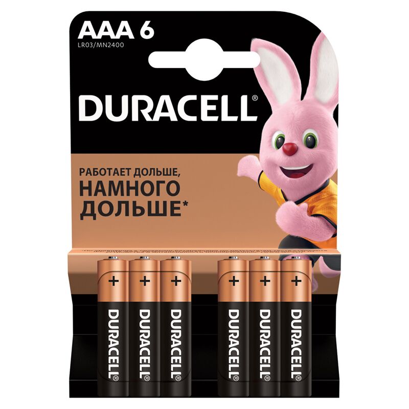 фото: Батарейка Duracell Basic AAA LR03, 1.5В, алкалиновая, 6BL, 6шт/уп