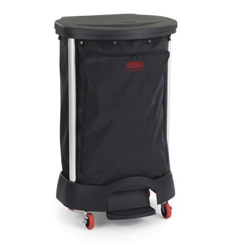 фото: Мусорный бак на колесах Rubbermaid 114л, для полотняных мешков, черный, с педалью, FG630000BLA