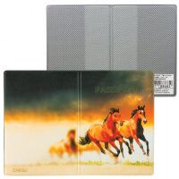 Обложка для паспорта 'Лошади', кожзам, полноцветный рисунок, ДПС, 2203.Т9