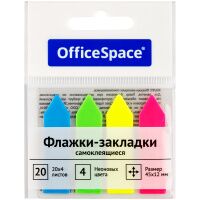 Флажки-закладки OfficeSpace, 45*12мм, стрелки, 20л*4 неоновых цвета, европодвес