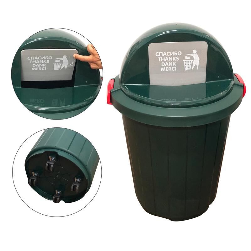 фото: Бак для отходов 105л, пластик, с крышкой, на колесах, зеленый