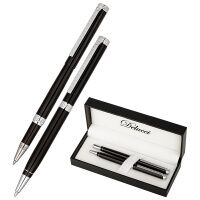 Набор Delucci 'Classico': ручка шарик., 1мм и ручка-роллер, 0,6мм, синие, корпус черный, подарочная