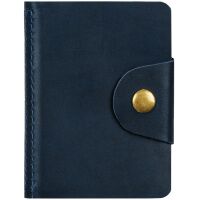 Визитница карманная OfficeSpace на кнопке, 10*7 см, 18 карманов, натуральная кожа, темно-синий