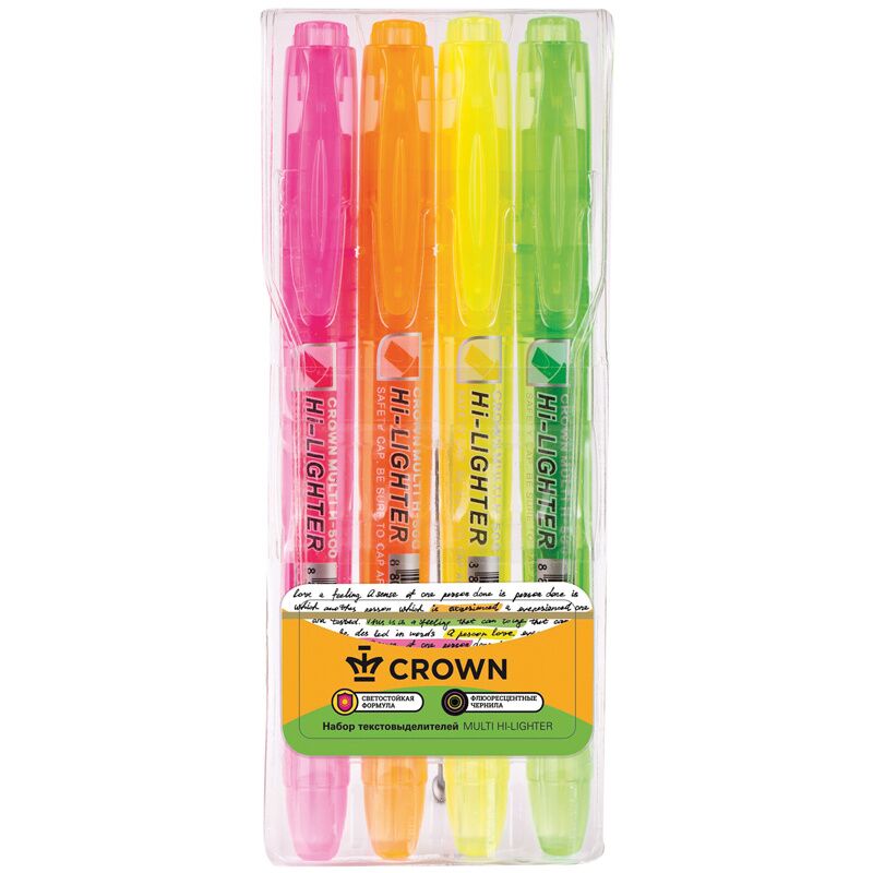 фото: Текстовыделитель Crown Multi Hi-Lighter набор 4 цвета, 1-4мм, скошенный наконечник