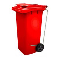 Контейнер-бак для мусора на колесах Iplast 120л, красный, с крышкой, с педалью, 23.C21