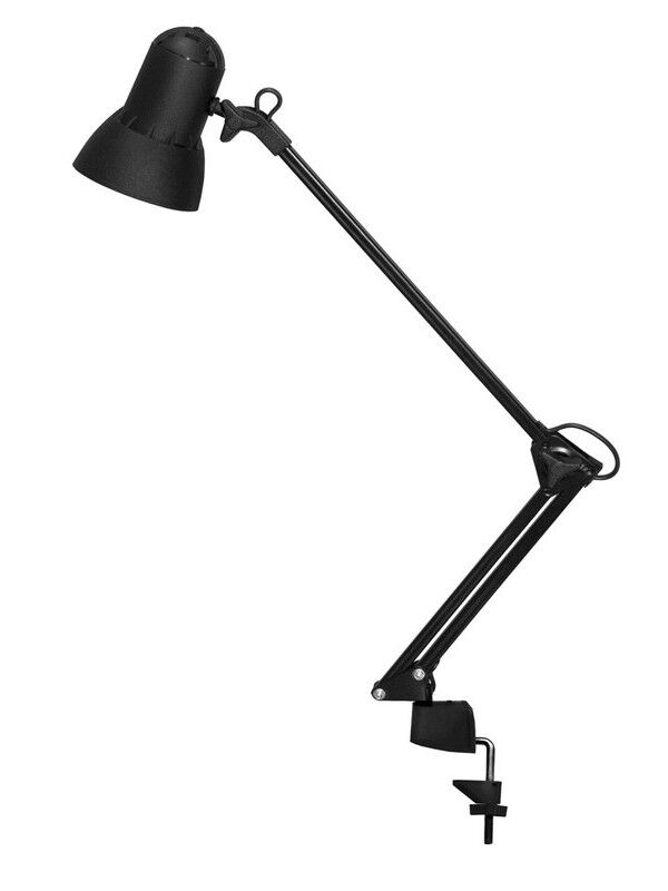 фото: Светильник настольный Трансвит Надежда черный, на струбцине, накаливания/светодиодный