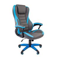 Кресло геймера Chairman Game 22 экокожа премиум, серо-голубая, крестовина пластик