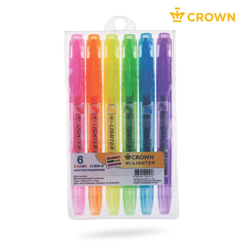 фото: Текстовыделитель Crown Multi Hi-Lighter набор 6 цветов, 1-4мм, скошенный наконечник